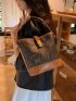 Small Bucket Bag Letter Graphic Contrast Binding Turn Lock
