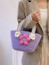Small Crochet Bag Purple Flower Decor For Vacation