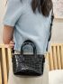 Mini Bucket Bag Crocodile Embossed Double Handle