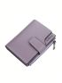 Zipper Small Wallet Letter Detail Trifold PU
