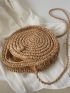 Small Straw Bag Solid Color Double Handle Vacation Style