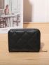 Black Classic Card Holder Quilted Detail Zipper PU