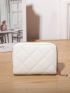 White Classic Card Holder Quilted Detail Zipper PU