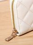 White Classic Card Holder Quilted Detail Zipper PU