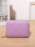 Purple Classic Card Holder Quilted Detail Zipper PU