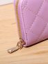 Purple Classic Card Holder Quilted Detail Zipper PU