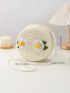 Flower Decor Straw Bag Mini Zipper Vacation