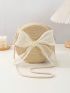 Bow Decor Straw Bag Mini Beige Vacation