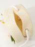 Flower Decor Straw Bag Mini Zipper Vacation