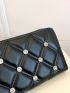 Rhinestone Decor Square Bag Zipper Black