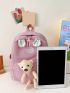 Cartoon Decor Classic Backpack Small Letter Patch Decor Pink
