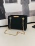 Stitch Detail Square Bag Mini Chain Strap Black