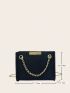 Stitch Detail Square Bag Mini Chain Strap Black