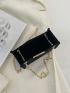 Stitch Detail Square Bag Mini Chain Strap Black