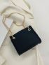 Stitch Detail Square Bag Mini Chain Strap Black
