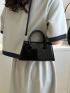 Chevron Pattern Square Bag Double Handle Black Elegant