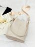 Minimalist Bucket Bag Small Pu Beige Litchi Embossed