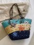 Color Block Geometric Pattern Straw Bag Small Vacation
