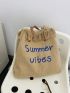 Letter Embroidery Shoulder Tote Bag Frill Detail Double Handle
