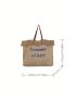 Letter Embroidery Shoulder Tote Bag Frill Detail Double Handle