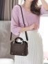 PU Square Bag Letter Graphic Studded Decor