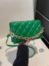 Green Flap Square Bag Fashionable Argyle Quilted Chain Decor PU