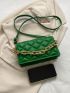 Green Flap Square Bag Fashionable Argyle Quilted Chain Decor PU