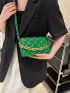 Green Flap Square Bag Fashionable Argyle Quilted Chain Decor PU