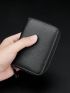 Litchi Embossed Classic Card Holder Fashionable Zipper Genuine Leather