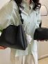 Black Bucket Bag With Inner Pouch Pompom Charm Decor Minimalist PU