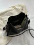 Black Bucket Bag With Inner Pouch Pompom Charm Decor Minimalist PU