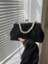 Small Square Bag Glamorous Rhinestone & Faux Pearl Decor Kiss Lock Chain PU