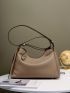 Litchi Embossed Hobo Bag Turn Lock Zipper Genuine Leather