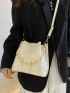 Crocodile Embossed Bucket Bag Fashionable Chain Decor Magnet PU
