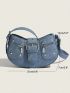 Fashion Washed Texture Designer Pu Shoulder Bag Denim Blue Saddle Bag