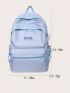 Blue Classic Backpack Preppy Letter Patch Decor For School