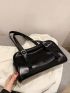 Buckle Decor Baguette Bag PU Black