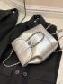 Mini Flap Backpack Twist Lock Chain Decor Metallic PU Funky
