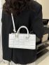 Embossed Detail Baguette Bag PU Double Handle