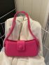 Button Decor Baguette Bag PU Neon Pink