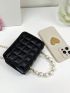 Mini Square Bag Embossed Detail Faux Pearl Decor PU