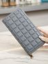 Women Long Wallet Geometric Embossed Zipper Around