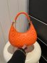Four-leaf Clover Textured Hobo Bag Chain Zipper Orange PU