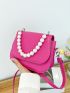Saddle Crossbody Bag Pu Women's Pearl-Strap Design Small Handbag And Purse Flap Shoulder Bag
