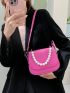 Saddle Crossbody Bag Pu Women's Pearl-Strap Design Small Handbag And Purse Flap Shoulder Bag
