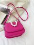 Saddle Crossbody Bag Pu Women's Pearl-Strap Design Small Handbag And Purse Flap Shoulder Bag