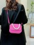 Saddle Crossbody Bag Pu Women's Pearl-Strap Design Small Handbag And Purse Flap Shoulder Bag