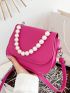 Saddle Crossbody Bag Pu Women's Pearl-Strap Design Small Handbag And Purse Flap Shoulder Bag