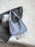 Patch Decor Hobo Bag Black Pu Litchi Embossed