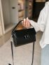 Mini Square Bag PU Black Adjustable Strap